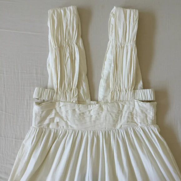 NWT Anthropologie Forever That Girl Tiered Deep V Cream Embroidered Dress Sz XS - Picture 9 of 13